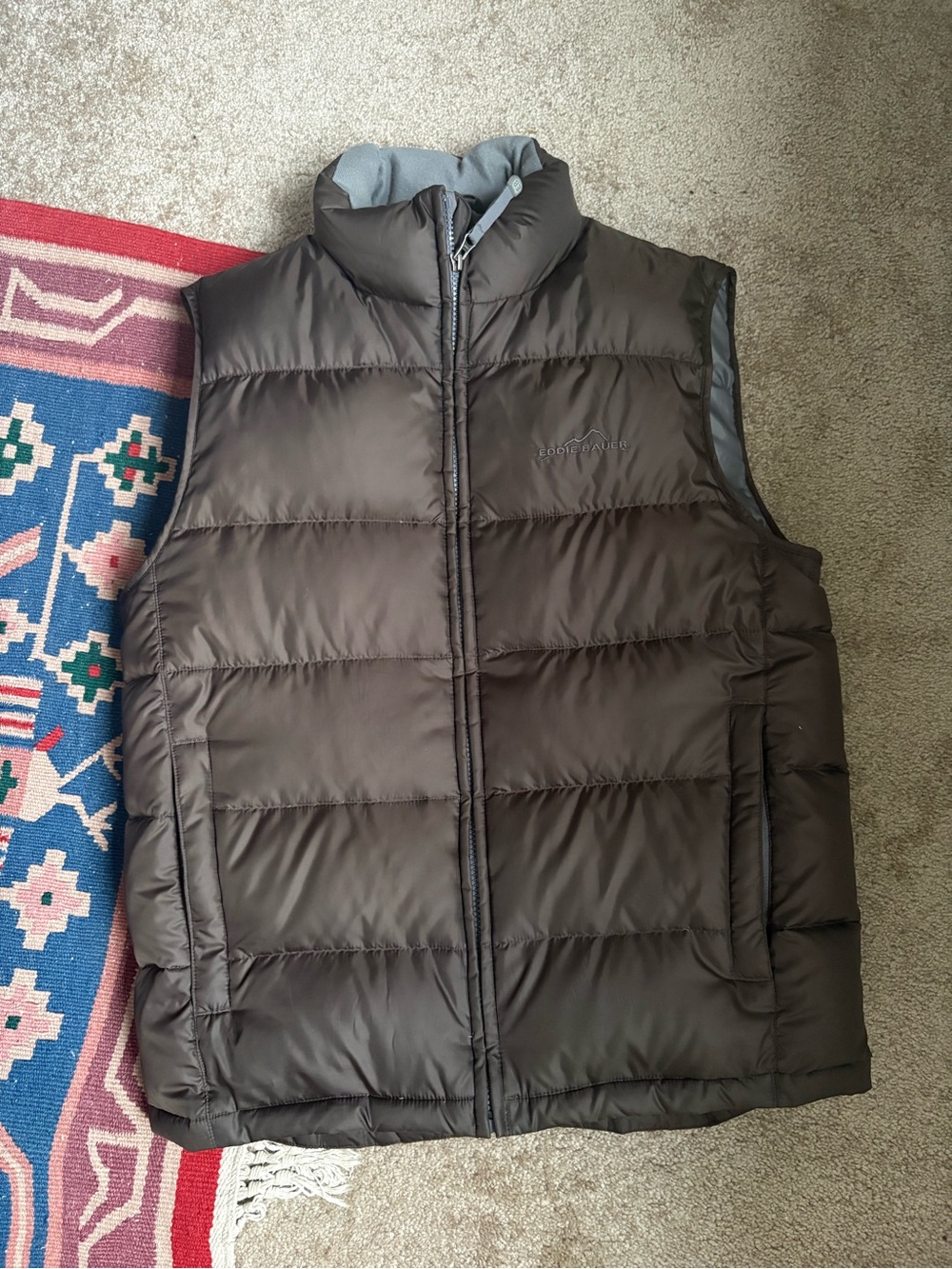 Eddie Bauer Men’s Goose Down Brown Quilted Vest, Size S